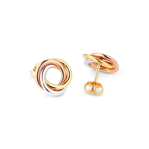 9485 p.com|Goldsmiths 18ct Tri Colour Stud Earrings 7.55.9485 